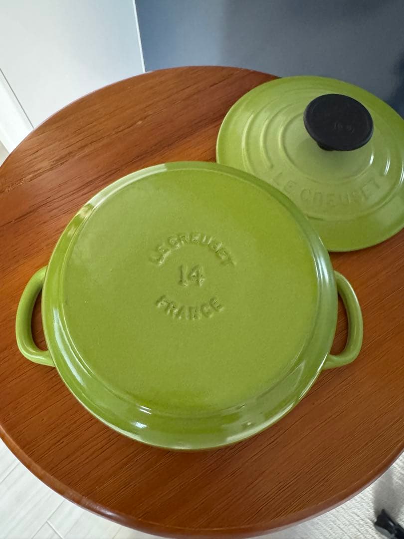 LE CREUSET グリーン ココット・ロンド両手鍋 14cm USED