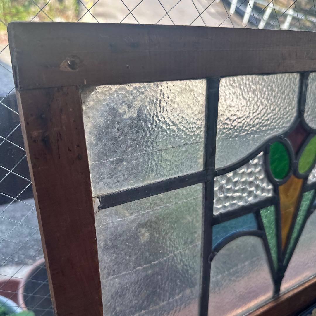 お値下げ❗️アンティークステンドグラス 花 モチーフ 木製フレーム