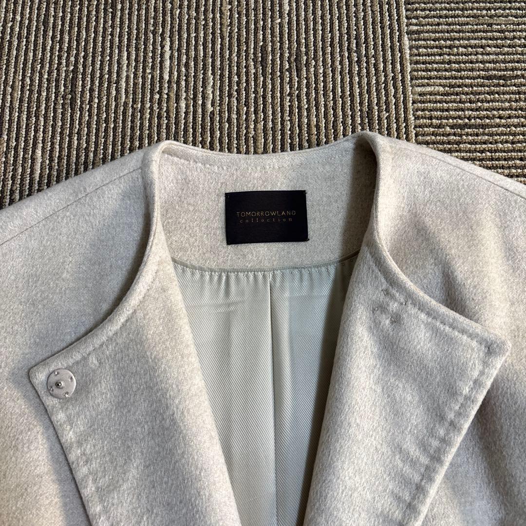 トゥモローランド ピュアカシミヤ100% ロングコート ベージュ　ノーカラー