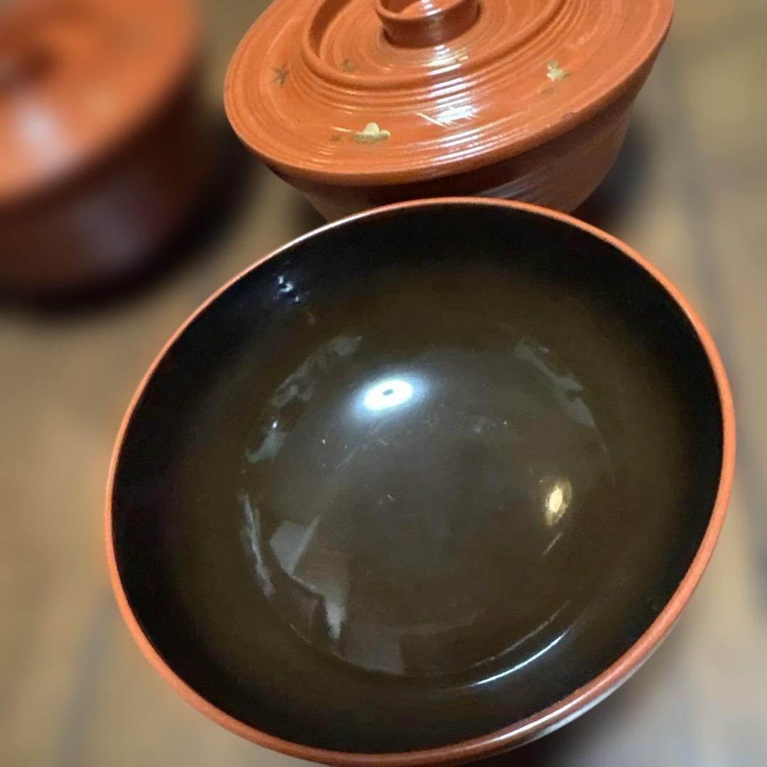 期間限定最終処分特価　逸品明治輪島の作品　蓋裏霊芝模様汁物椀煮物椀五客セット上品