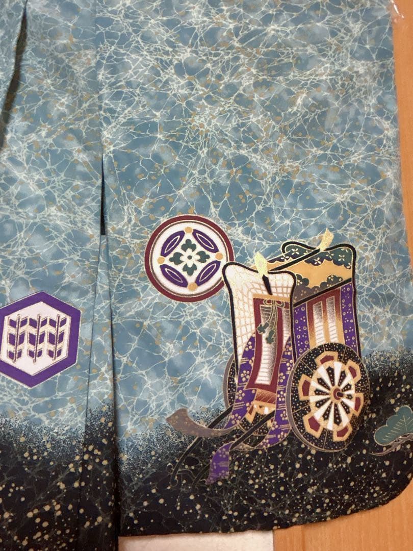 (七五三)3歳の男の子、3点セット羽織、緑色に黒のグラデーションが美しい6525