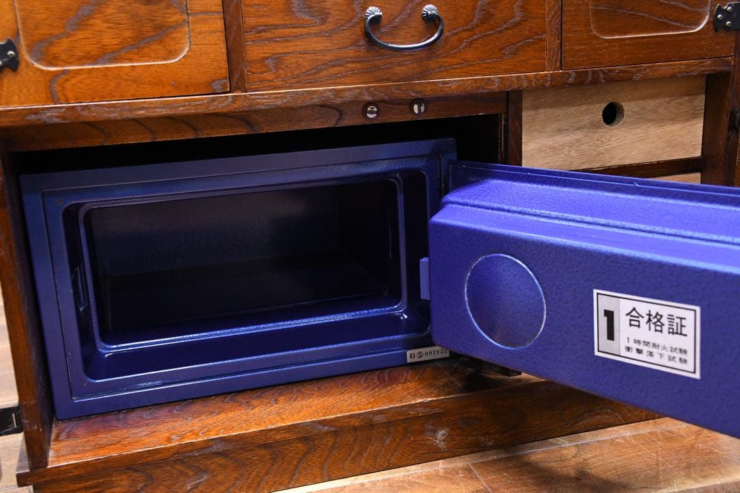 EFK22 民芸家具調 からくり箪笥 金庫付き 隠し抽斗 ケヤキ/欅杢目 小箪笥