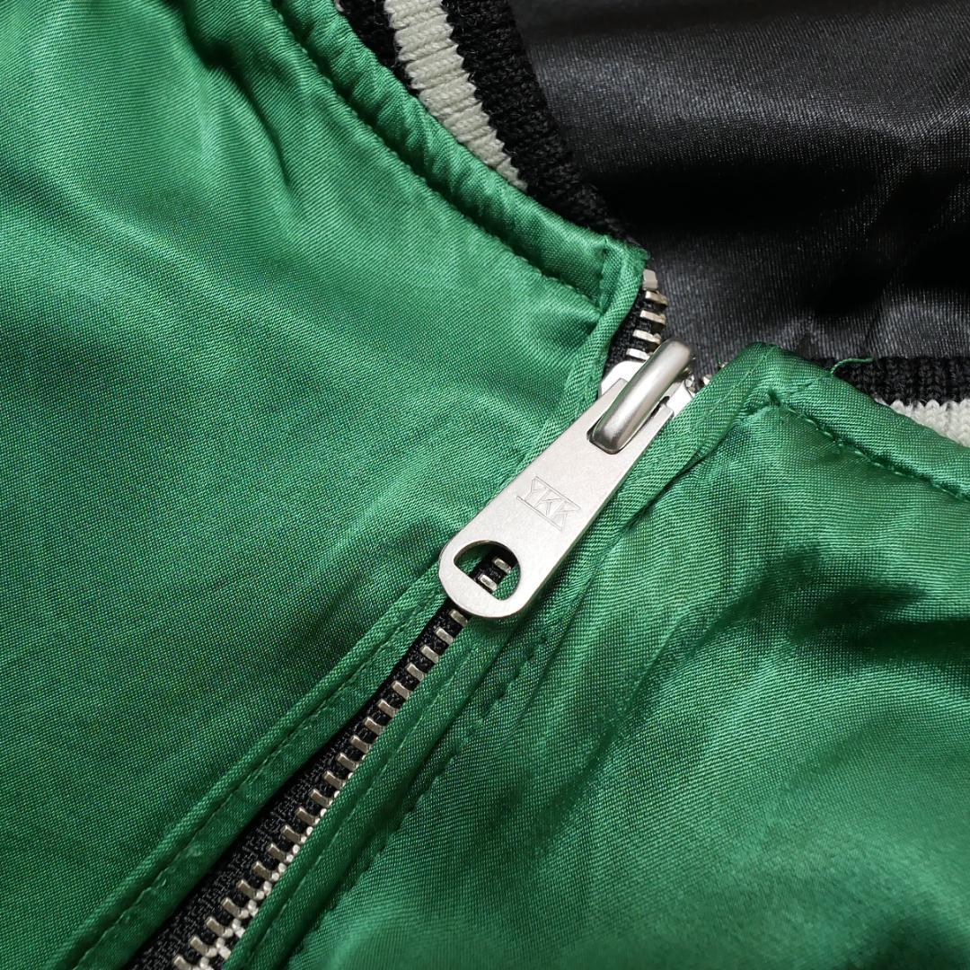 美品【参丸一】スカジャン XL ファスナーの中住蛙 桜蛙 リバーシブル グリーン