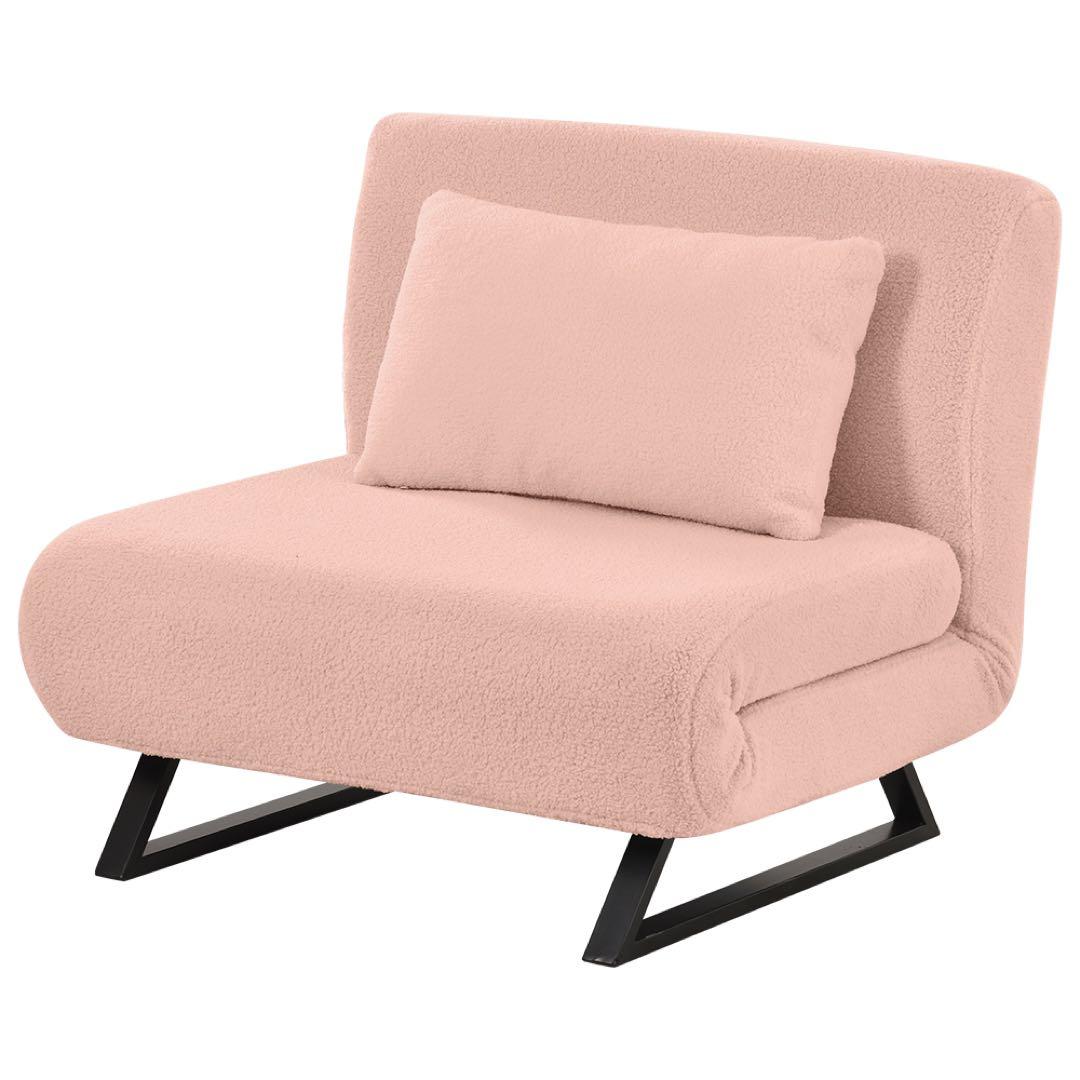 ソファベッド  3WAY、ふわふわ生地 リクライニング 肘付き 一人掛け ピンク