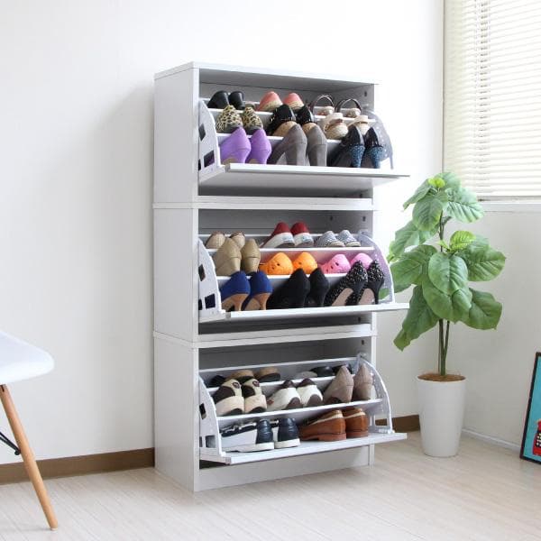 521　省スペースに最大27足薄型シューズラック ホワイト