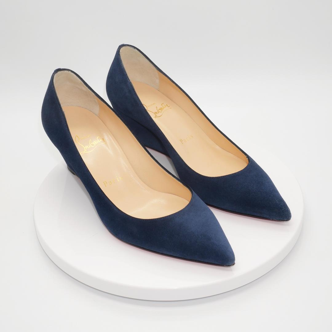 37　Christian Louboutin　ルブタン　紺　ウェッジソール