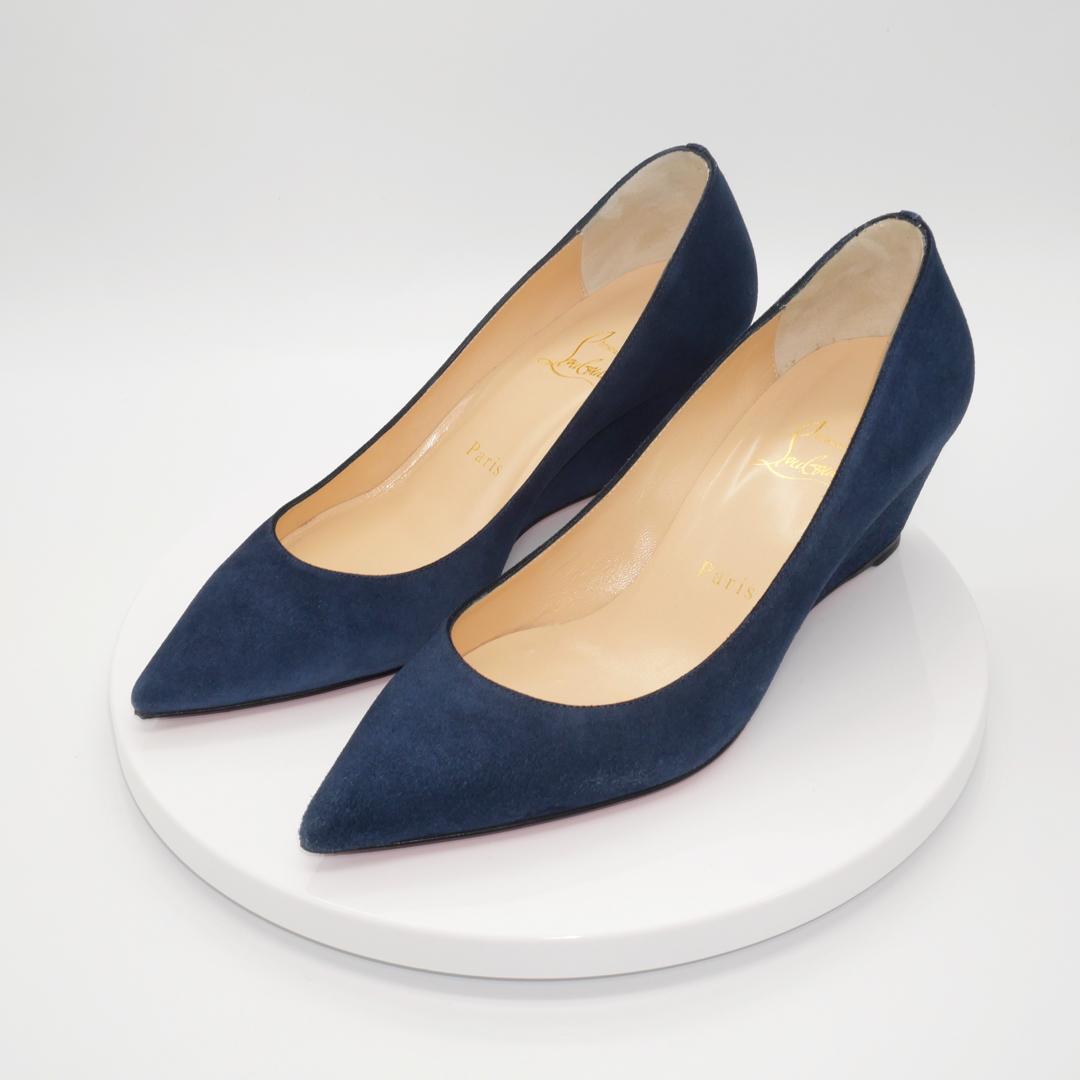 37　Christian Louboutin　ルブタン　紺　ウェッジソール