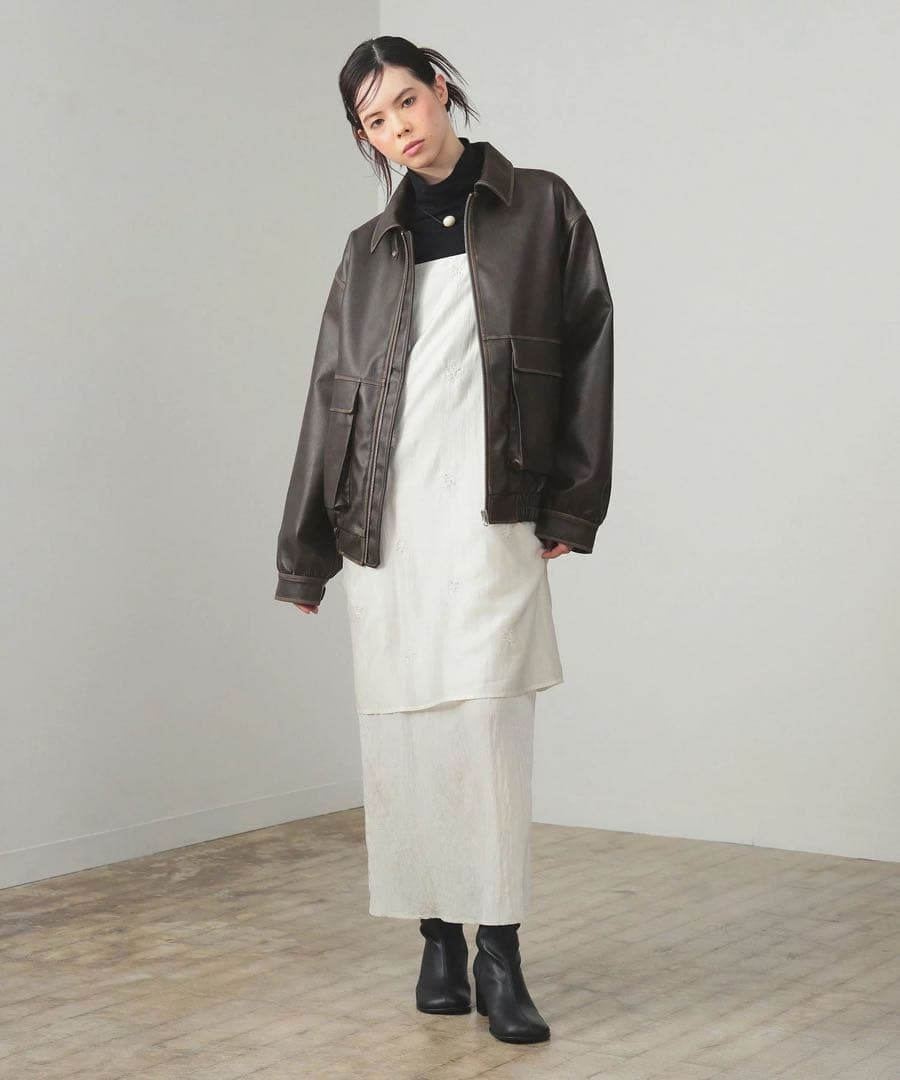 Ray BEAMS フェイクレザー フライトジャケット ライダース 革 ブルゾン