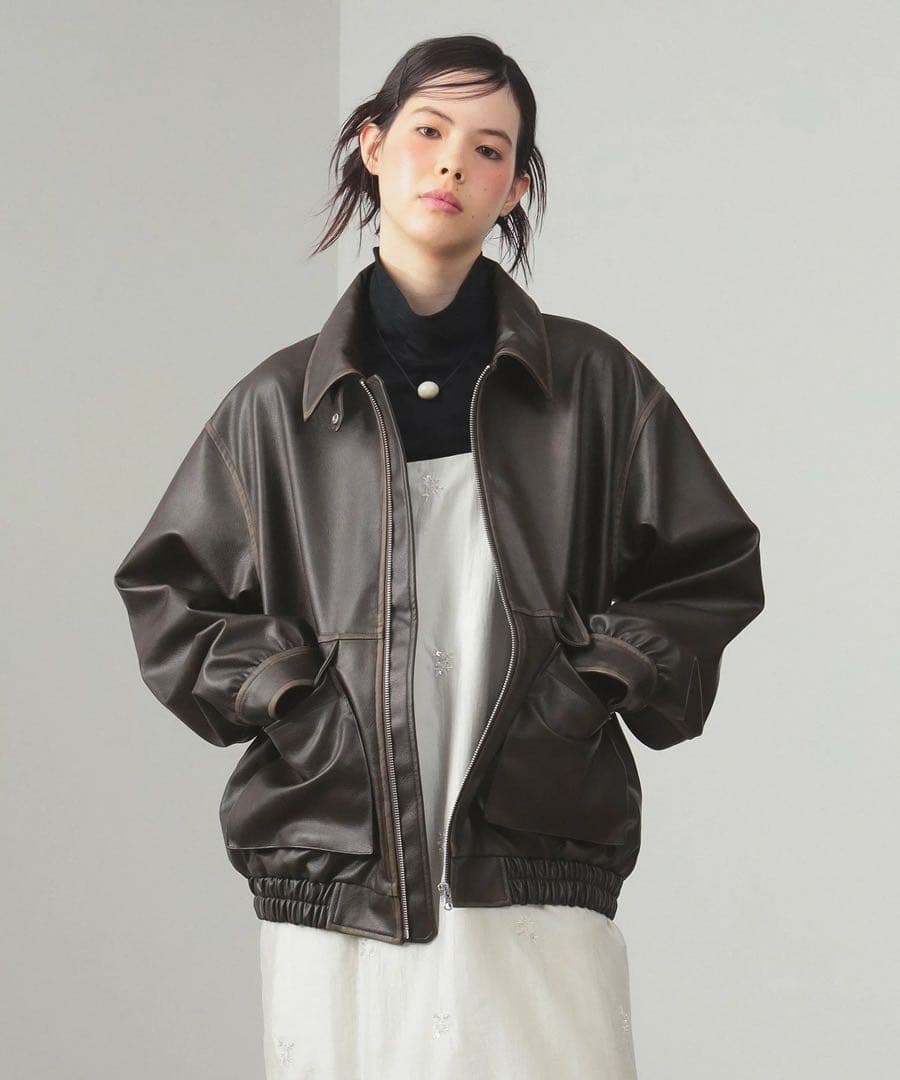 Ray BEAMS フェイクレザー フライトジャケット ライダース 革 ブルゾン