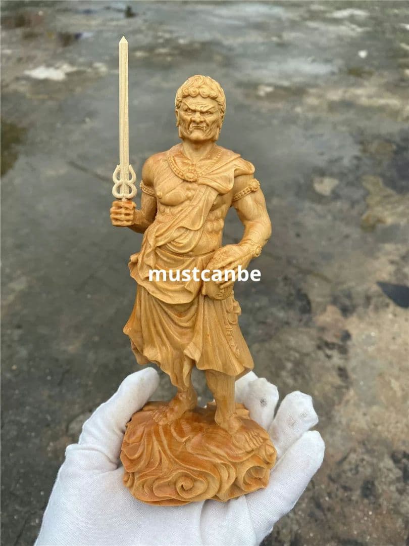 木彫仏像 仏教美術 仏師で仕上げ品 不動明王 一刀彫り 仏像立像