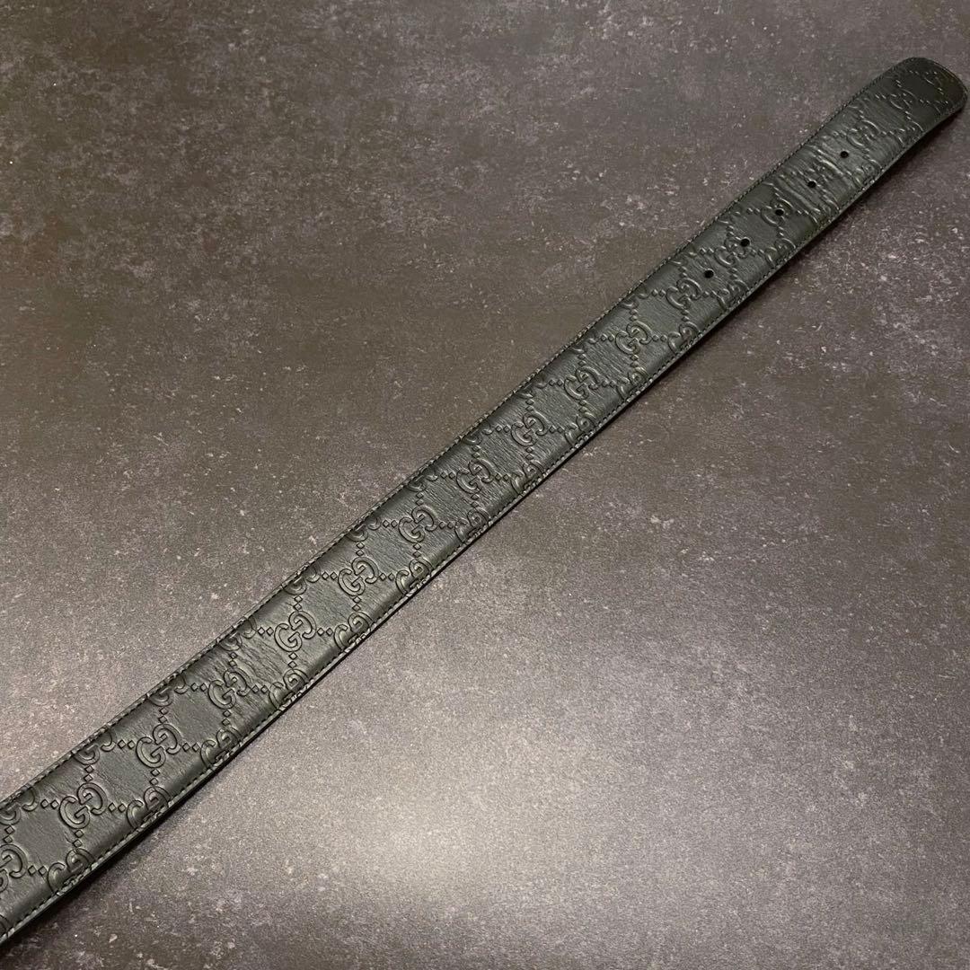 美品　グッチ　GUCCI　ベルト　シマ　レザー　インターロッキング　GG　黒