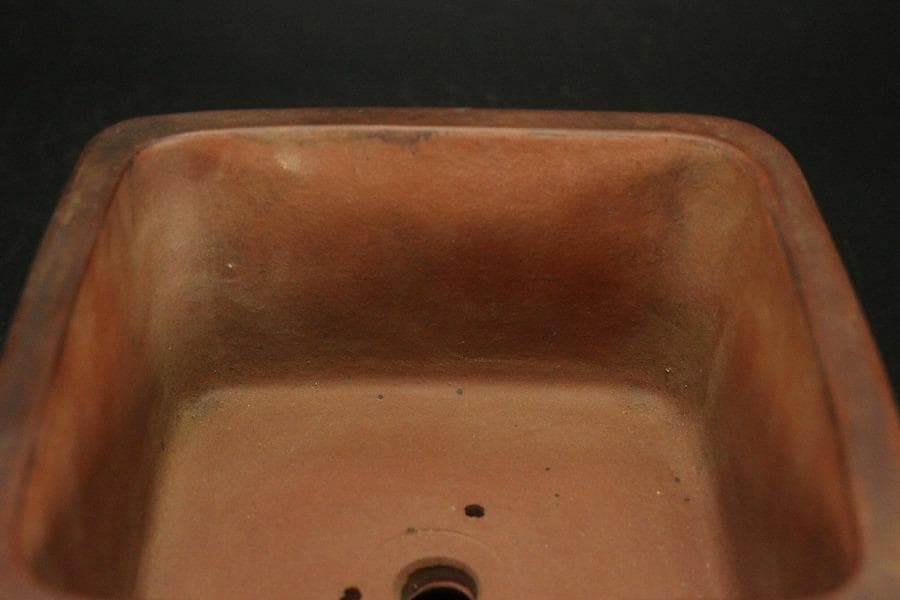 中国美術 朱泥 植木鉢 花盆 鐵画軒製 在銘 四方形 輪花形 一対(HA527)