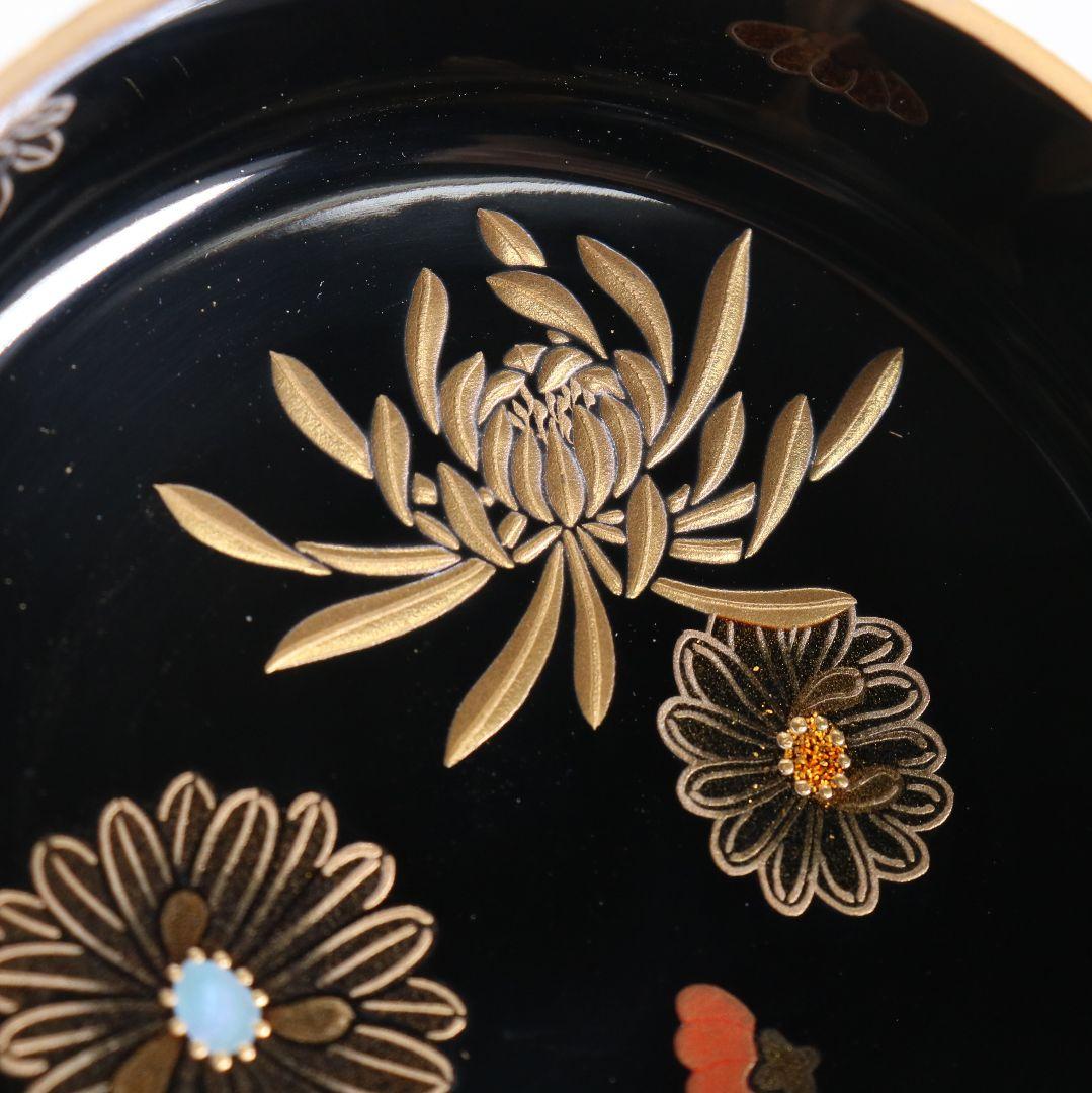 古川治樹作 乾漆 菊蒔絵 大棗 花蒔絵 茶道具 共箱　V948　N8