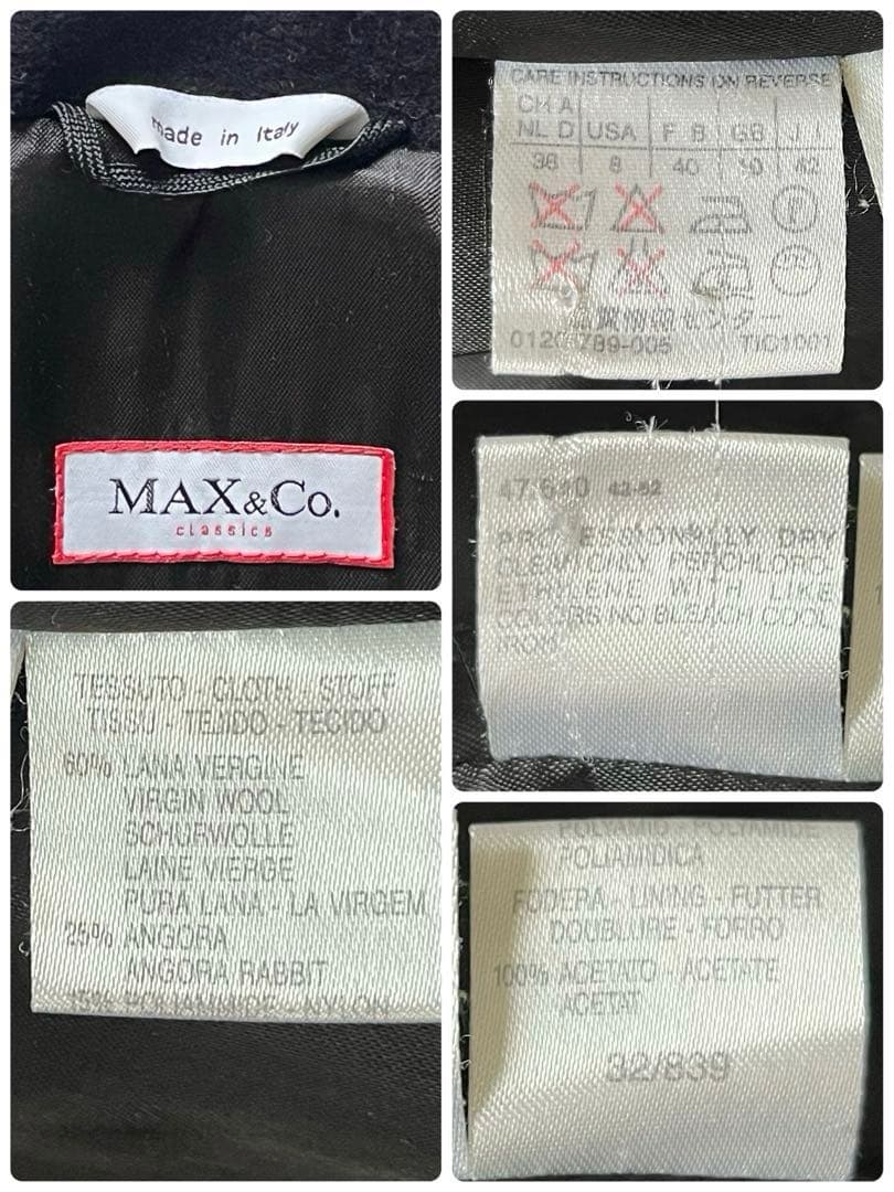 希少42✨マックスマーラMAX＆Co.アンゴラ女優襟ロングコート黒マニュエラXL