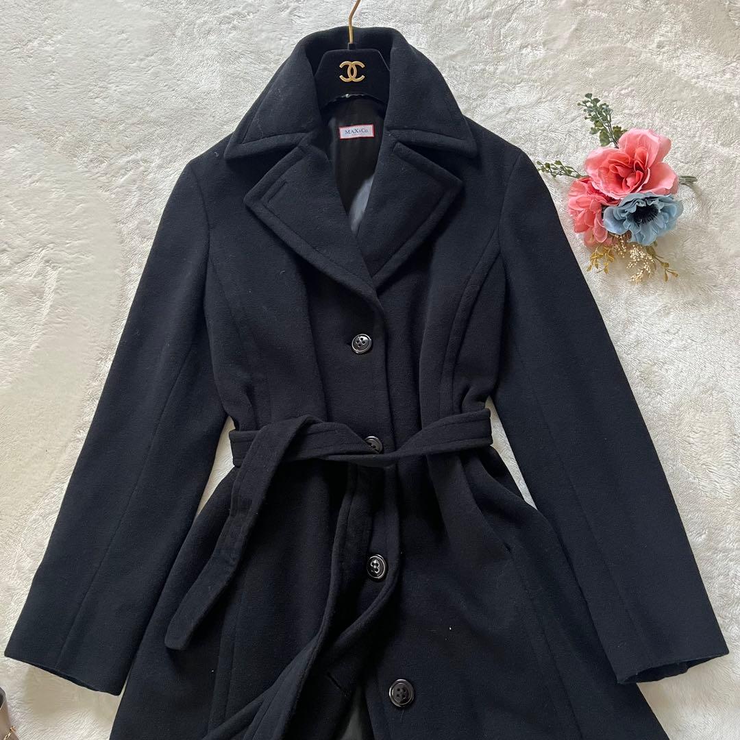 希少42✨マックスマーラMAX＆Co.アンゴラ女優襟ロングコート黒マニュエラXL