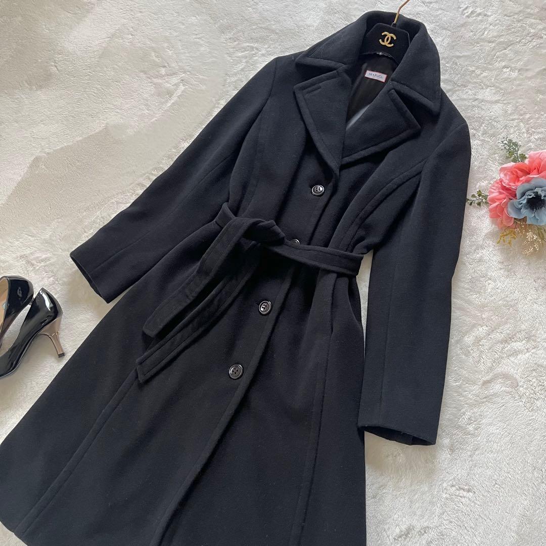 希少42✨マックスマーラMAX＆Co.アンゴラ女優襟ロングコート黒マニュエラXL