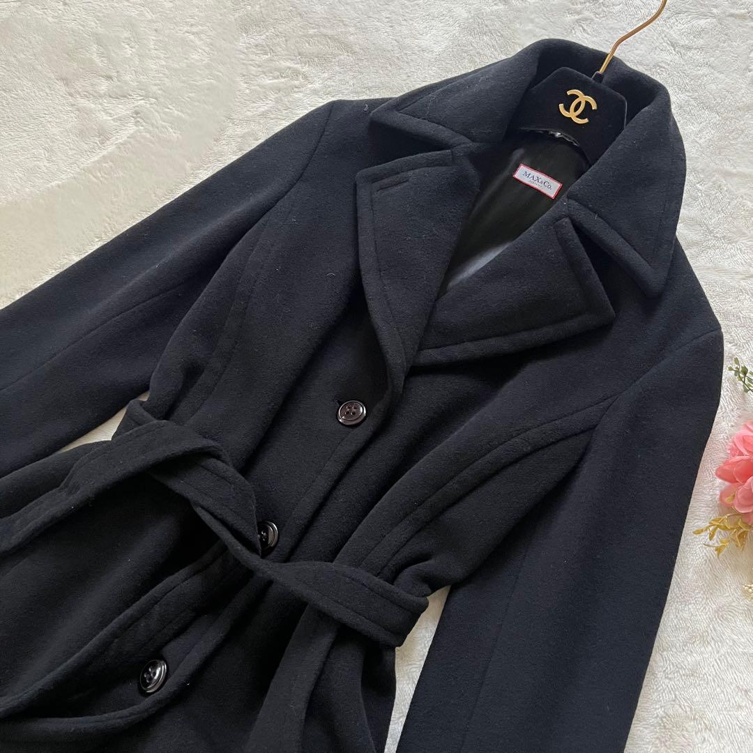 希少42✨マックスマーラMAX＆Co.アンゴラ女優襟ロングコート黒マニュエラXL