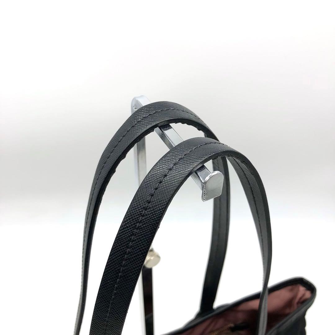 プラダ トートバッグ メタルロゴ ゴールド金具 A4可能 ナイロン レザー 黒