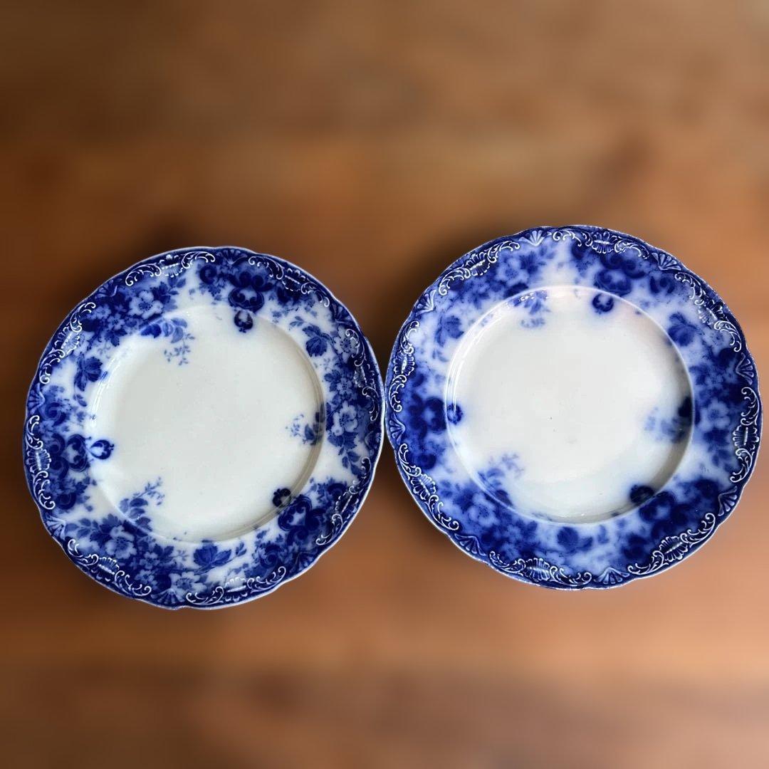 ビンテージ　ケーキプレート☆せかほし放送☆フローブルー陶器皿2枚セット