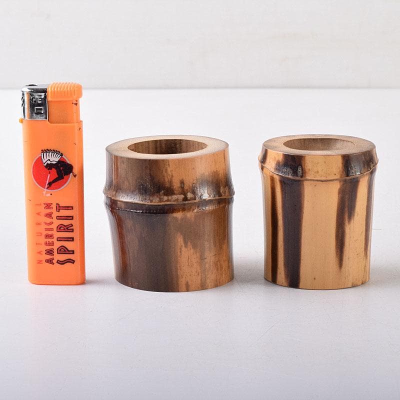 茶道具　弥三郎作　古竹　蓋置　一双　共布　書付極め箱　V　R8685