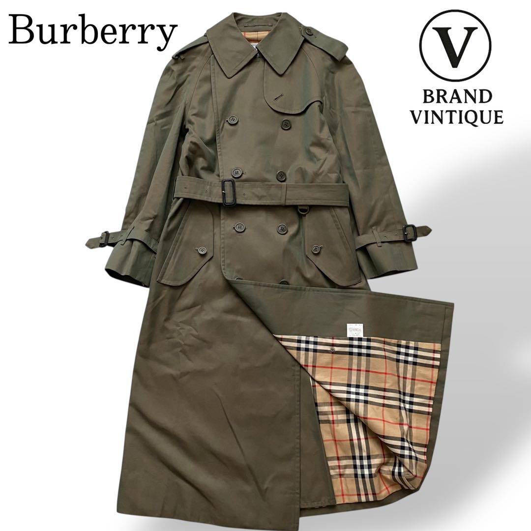 【美品】 バーバリー トレンチコート ノバチェック ダブル カーキ ベルト付き