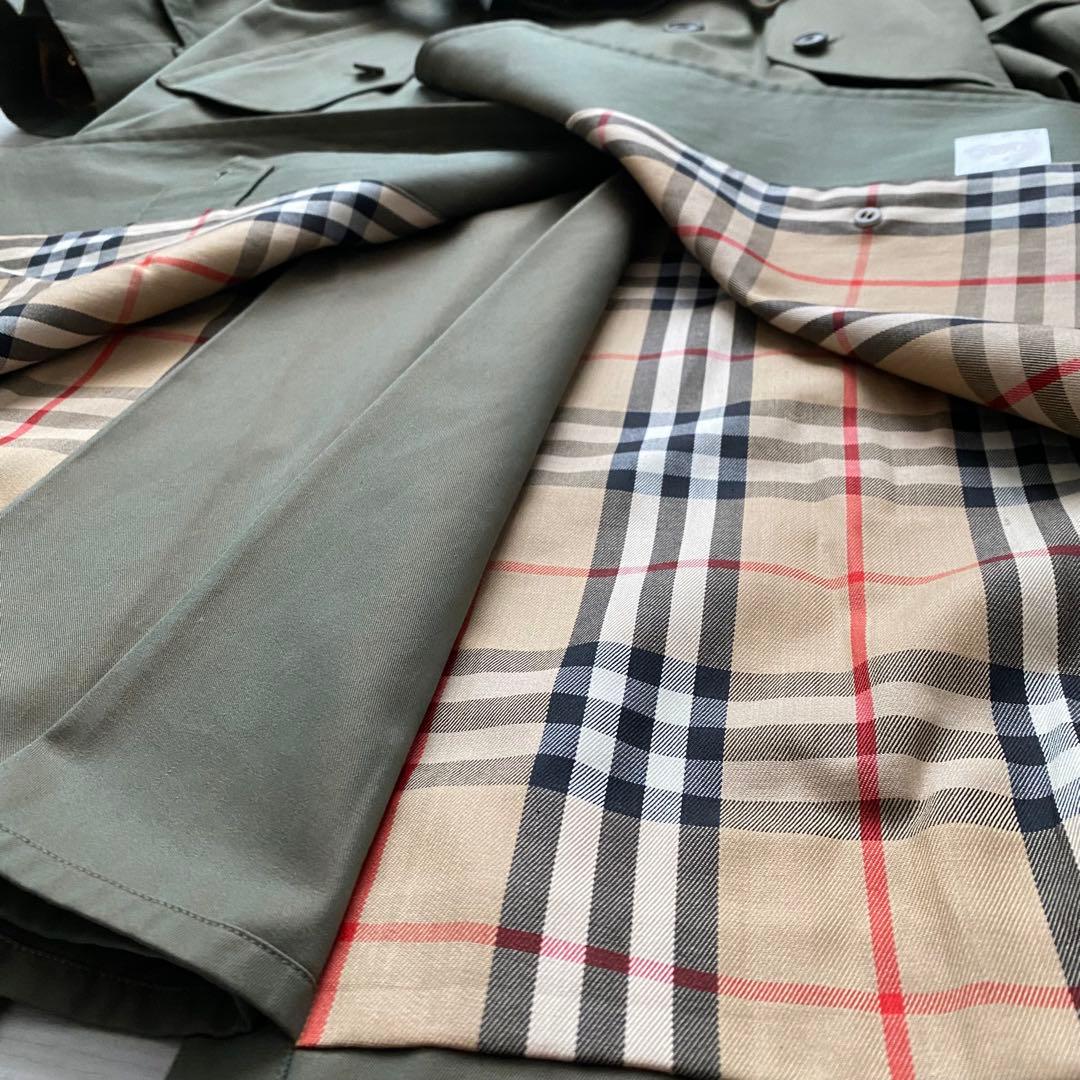 【美品】 バーバリー トレンチコート ノバチェック ダブル カーキ ベルト付き