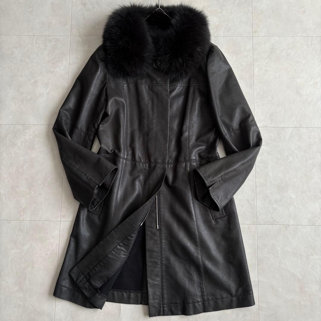 90s vintage ARTISAN 羊革 フォックスロングコート 黒 11号