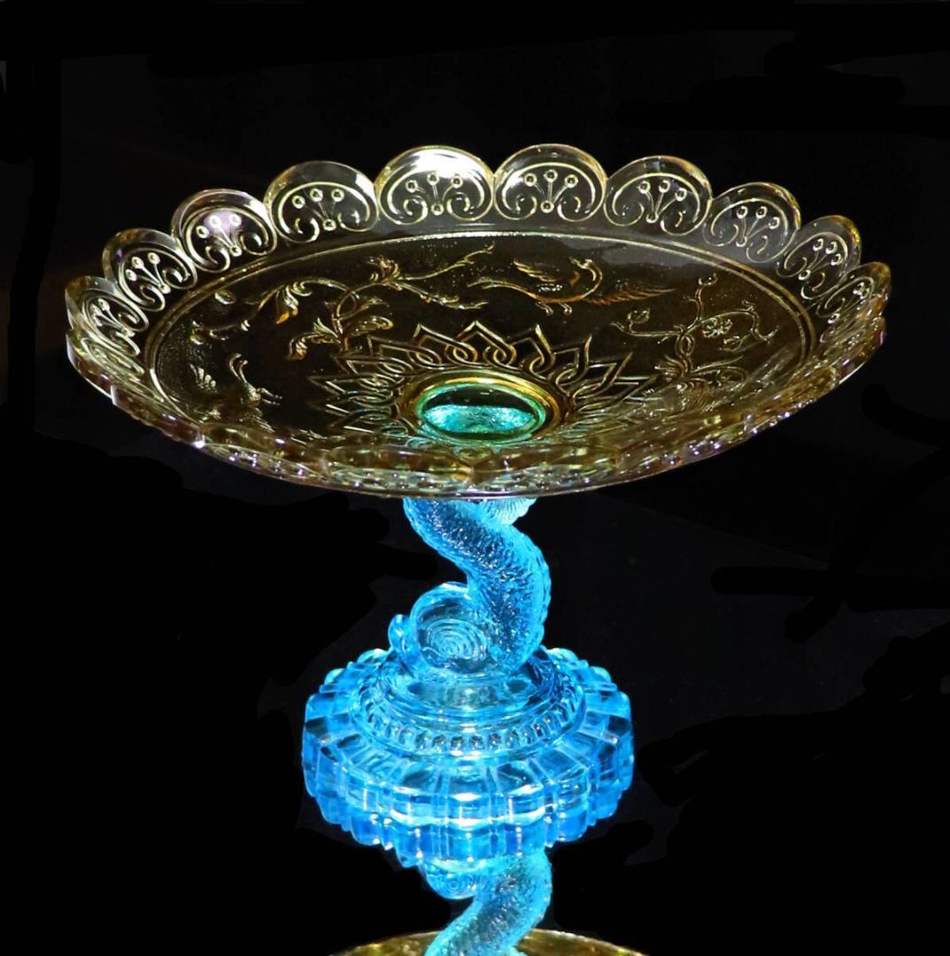 オールド・バカラ 1870年 花鳥図大型コンポートドルフィンスタンドアンティーク