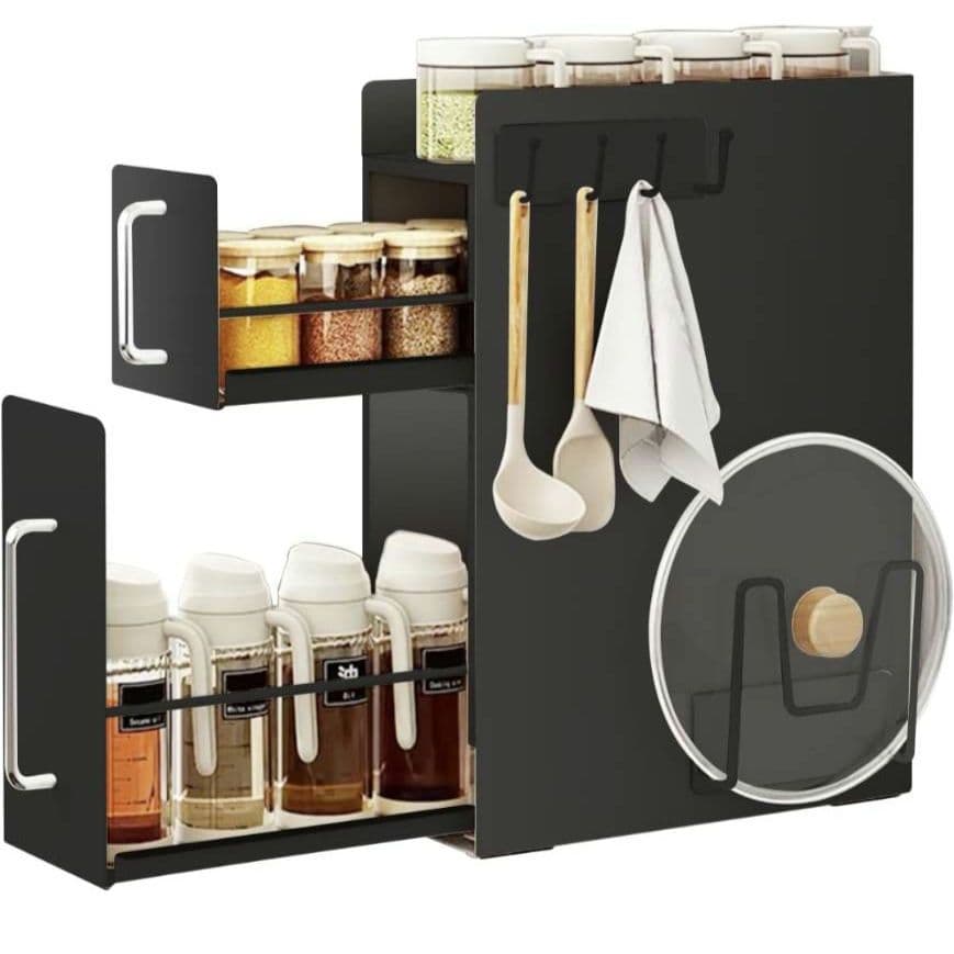 隠せる調味料ラック タワー 2段 マグネット貼り付け 引き出し式 収納 黒