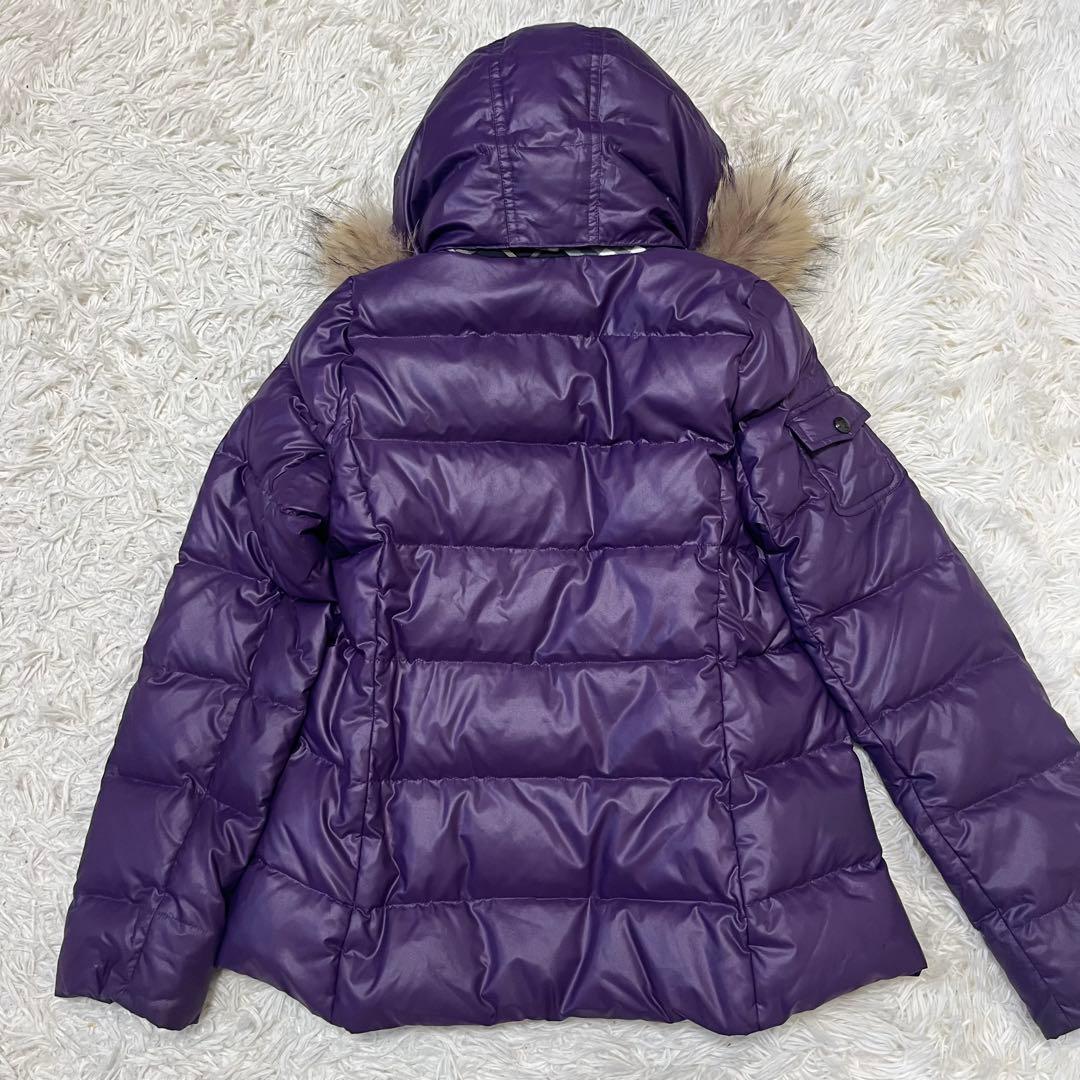 バーバリーブルーレーベル ダウンジャケット タヌキファー ノバチェック パープル