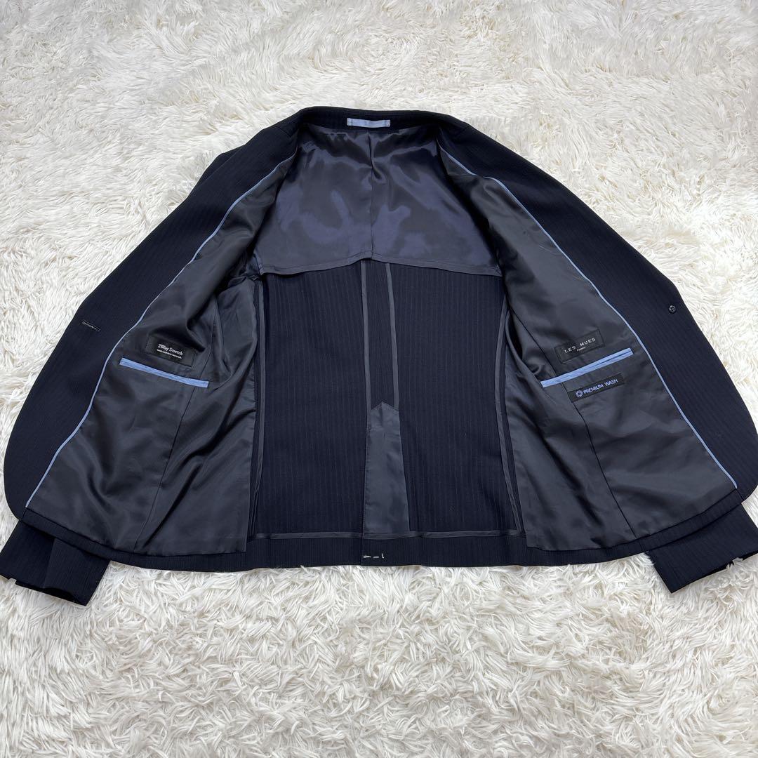 【未使用品】レミュー　セットアップ　ウォッシャブル　ストレッチ　ネイビー　L-M