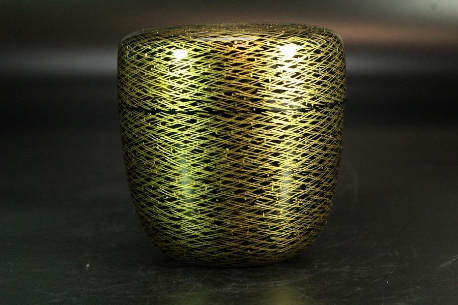 茶道具 沈金 松葉紋 棗 半洲作 共箱 美品(K-LC702)