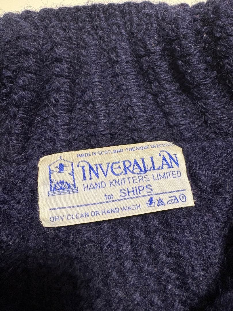 INVERALLAN for SHIPS 3A アラン カーディガン 青タグ