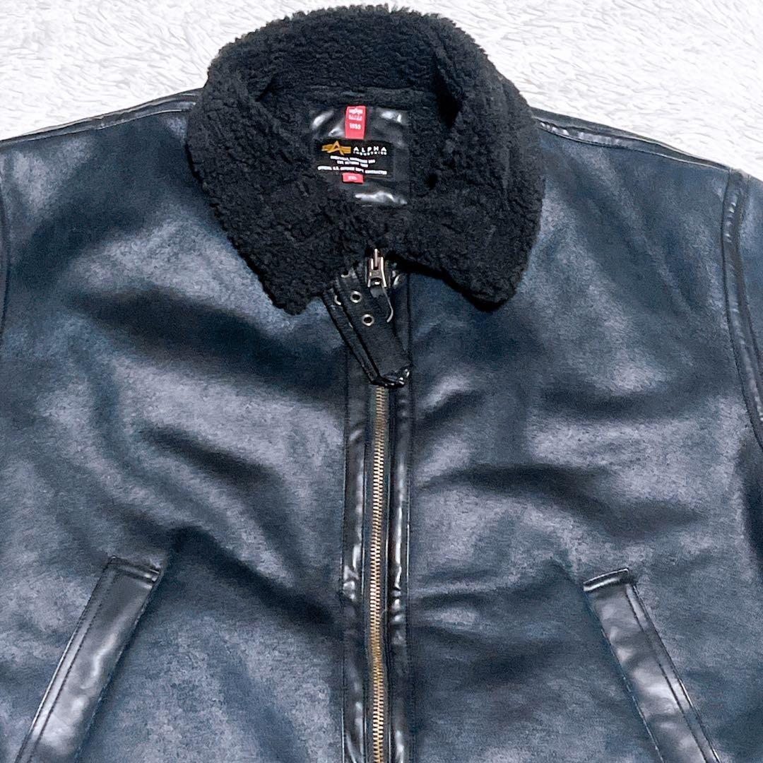 ALPHA ボア フェイクムートン b-3 フライトジャケット ブラック 2XL