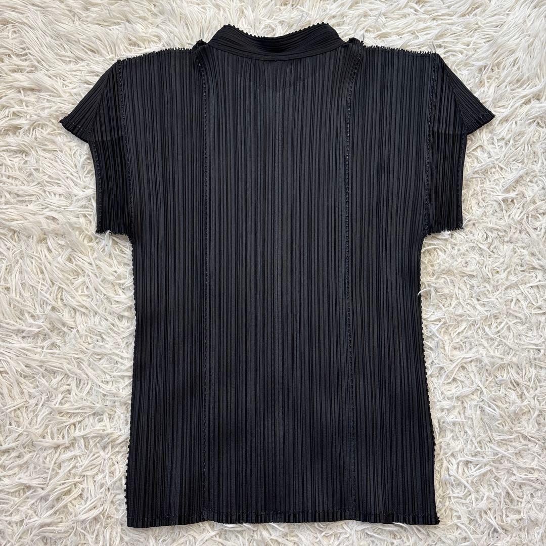 希少☆美品【プリーツプリーズ】チャイナボタン　半袖　ブラック　4サイズ　XL