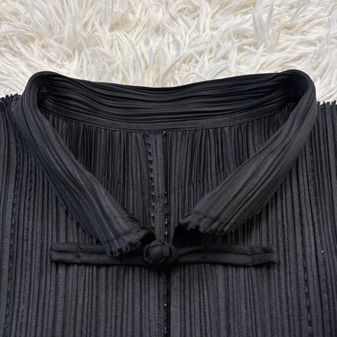 希少☆美品【プリーツプリーズ】チャイナボタン　半袖　ブラック　4サイズ　XL