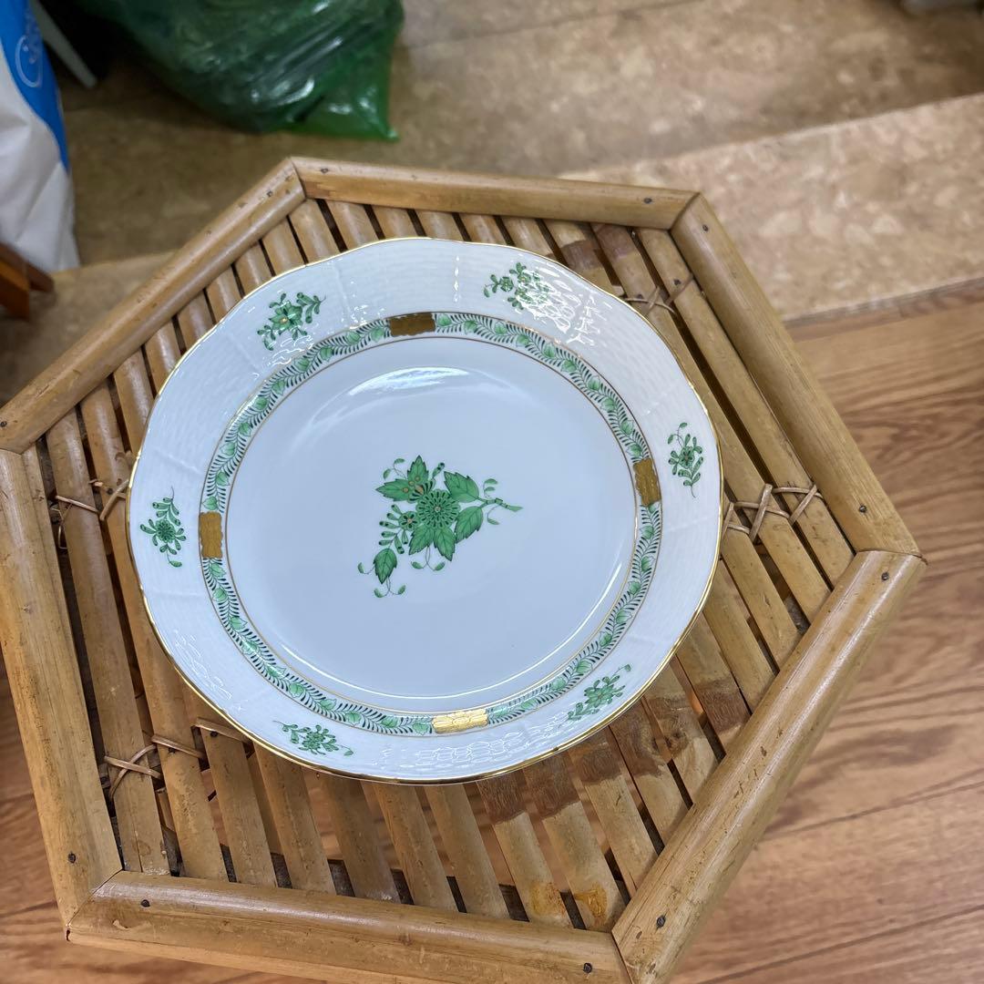 【極美品】ヘレンド アポニーグリーン 19cm プレート 箱・カード付