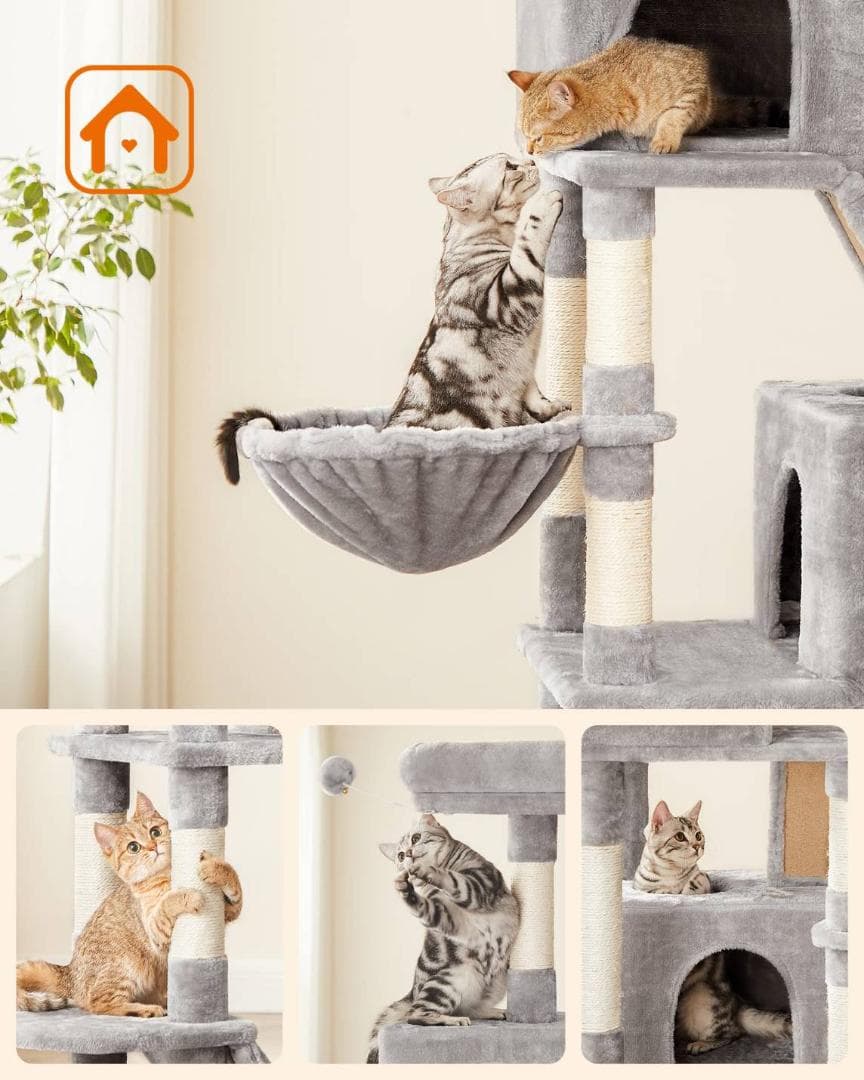 組み立て簡単な2m超のキャットタワー、多頭飼い向け
