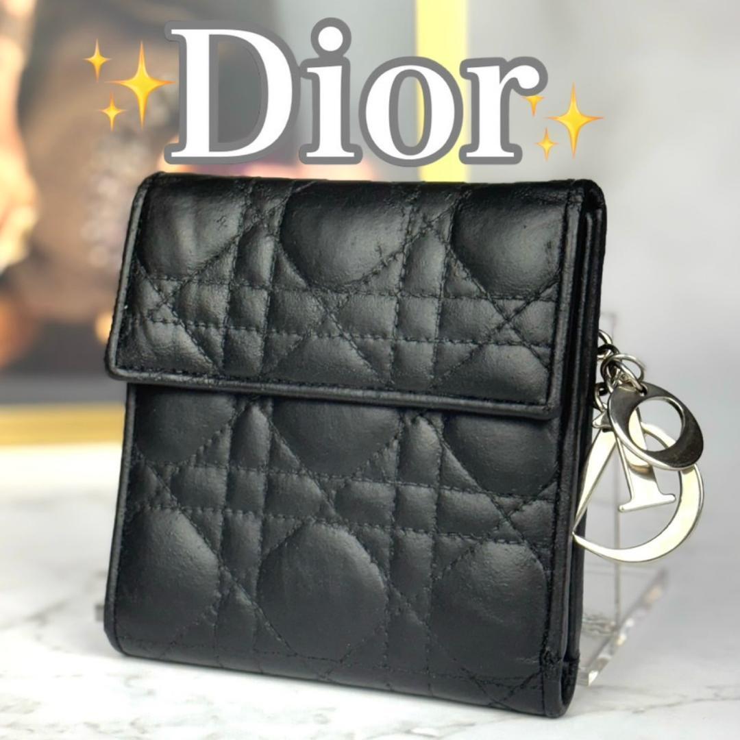 【金具チャーム】Dior⭐ディオール【カナージュ】ロータスウォレット⭐折り財布