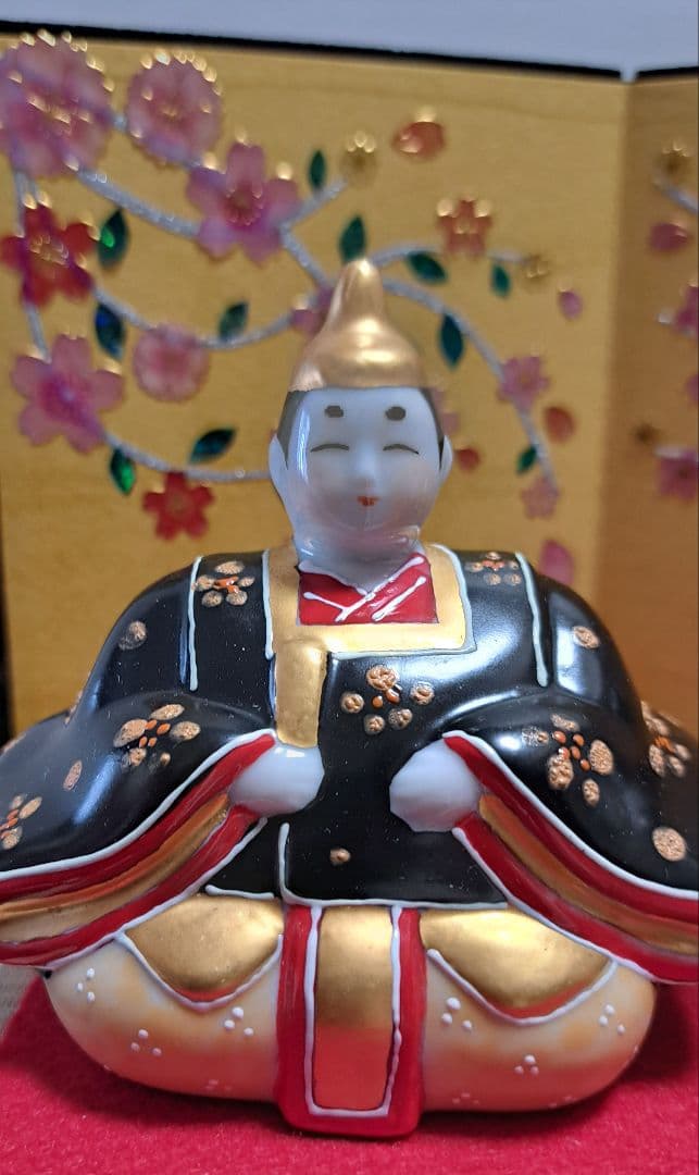 k-⑩九谷焼 ひな人形 親王飾り 長峰作 黒