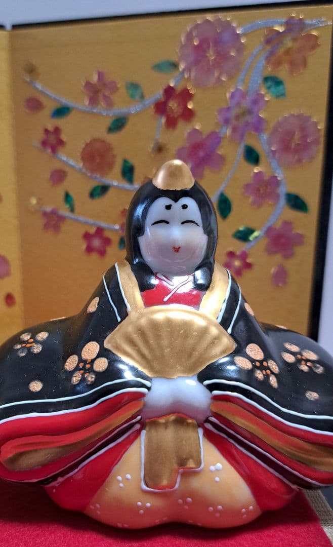k-⑩九谷焼 ひな人形 親王飾り 長峰作 黒