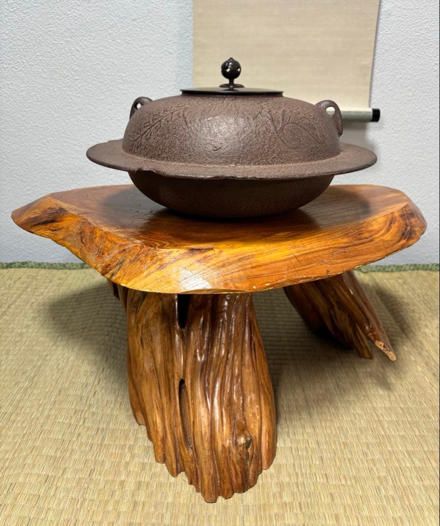 橋本辰敏 桐地紋 透木釜 透木 共箱 鉄釜 炉用 茶釜 茶道具