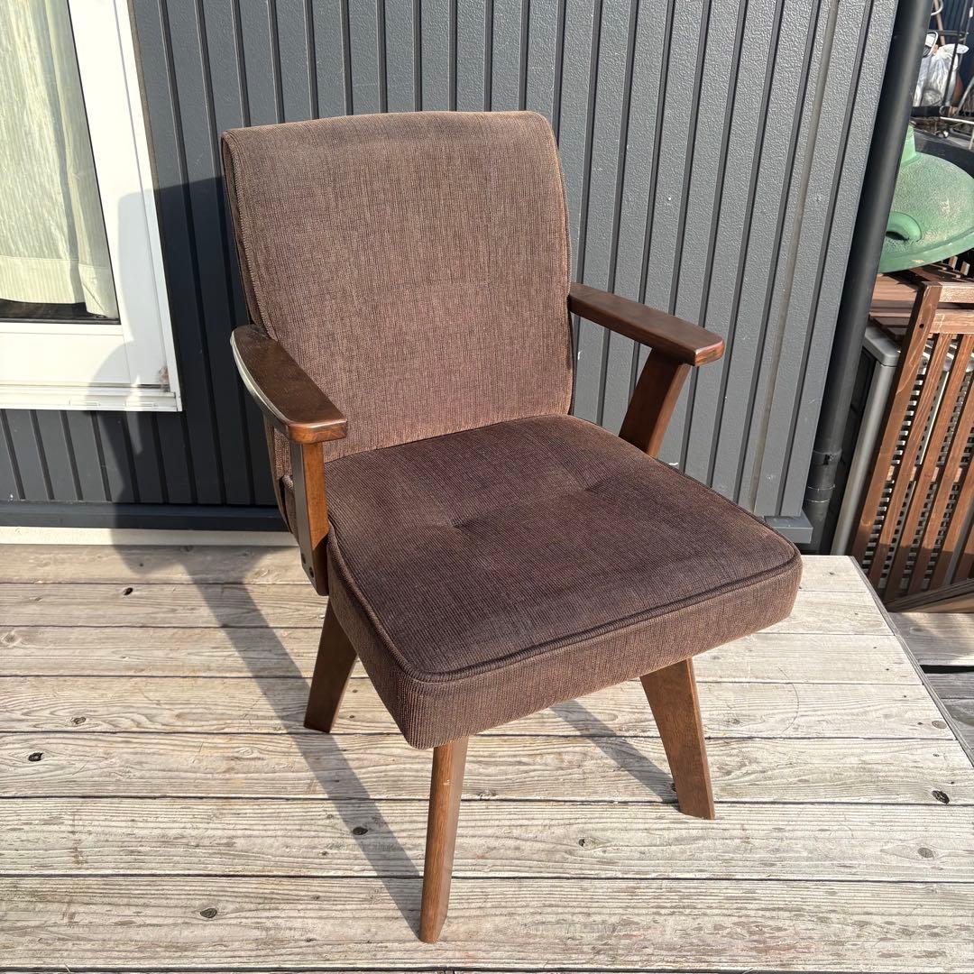 ②北欧レトロ 山善 回転式 天然木製椅子 アームチェア ダイニングチェア コタツ