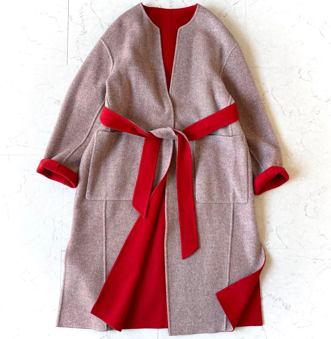 美品 ジュエルチェンジズ UA ウール リバーシブル ノーカラー リバーコート