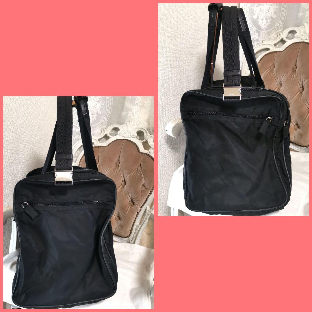 【美品】プラダPRADA 2wayサフィアーノボストンバッグ大3角プレート黒