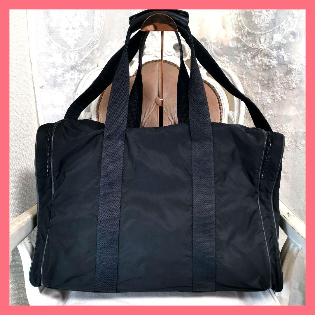 【美品】プラダPRADA 2wayサフィアーノボストンバッグ大3角プレート黒