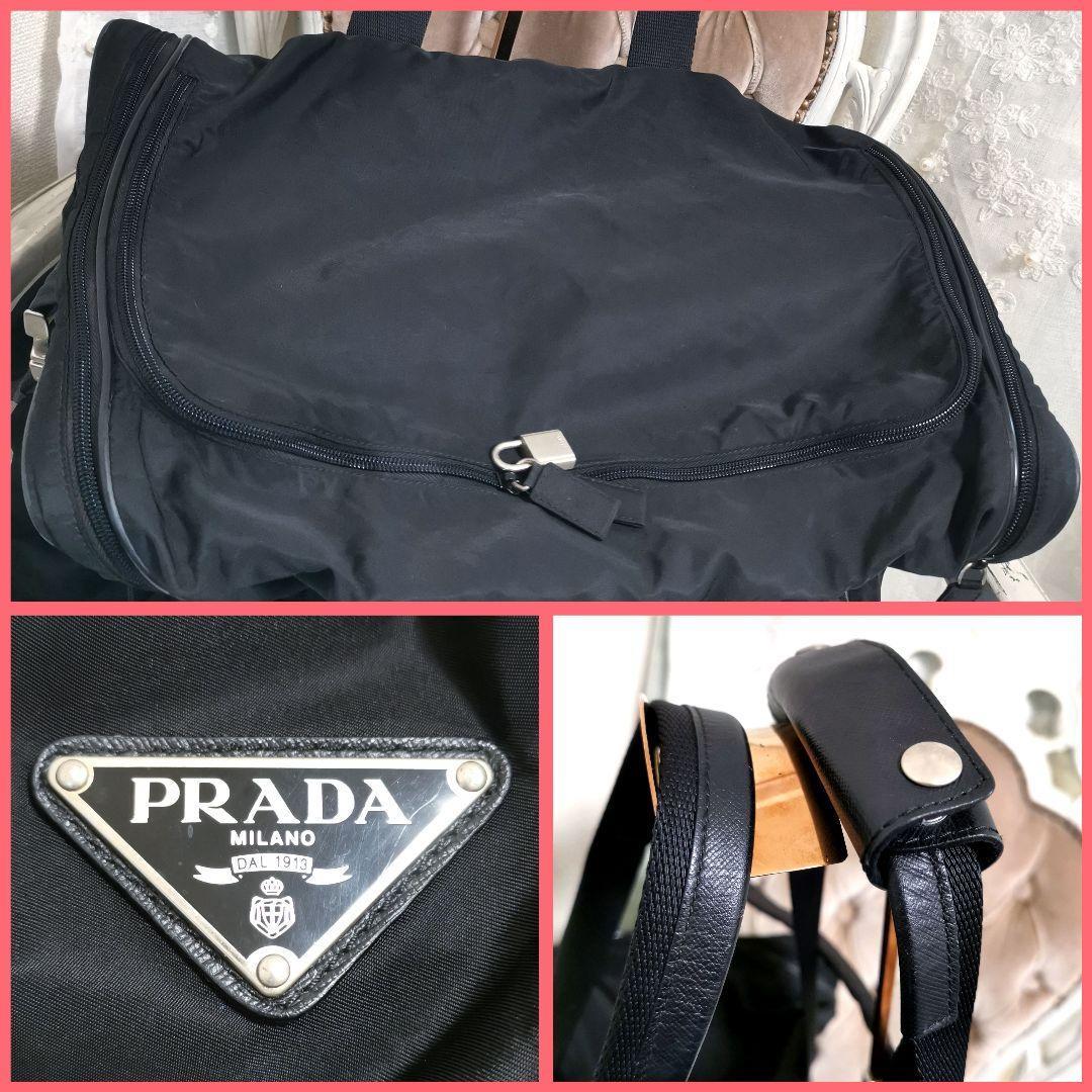 【美品】プラダPRADA 2wayサフィアーノボストンバッグ大3角プレート黒