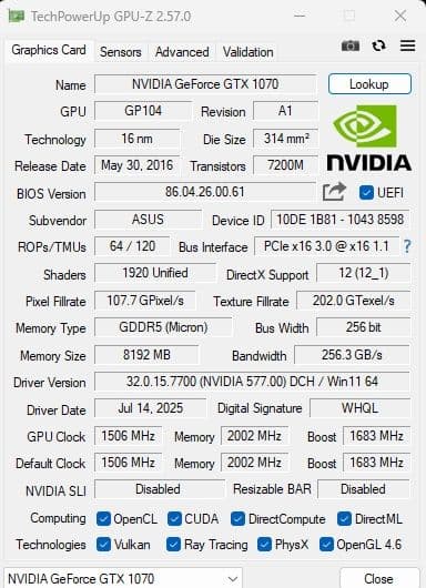 グラフィックボード・グラボ・ビデオカード ASUS ROG STRIX-GTX1070-8G-GAMING