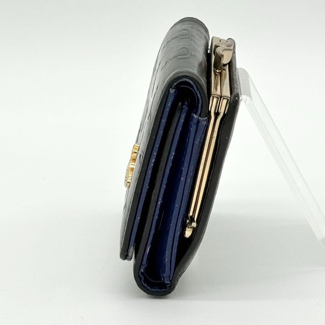 【良品】Vivienne オーブ型押し 三つ折り財布 がま口 レザー ブラック