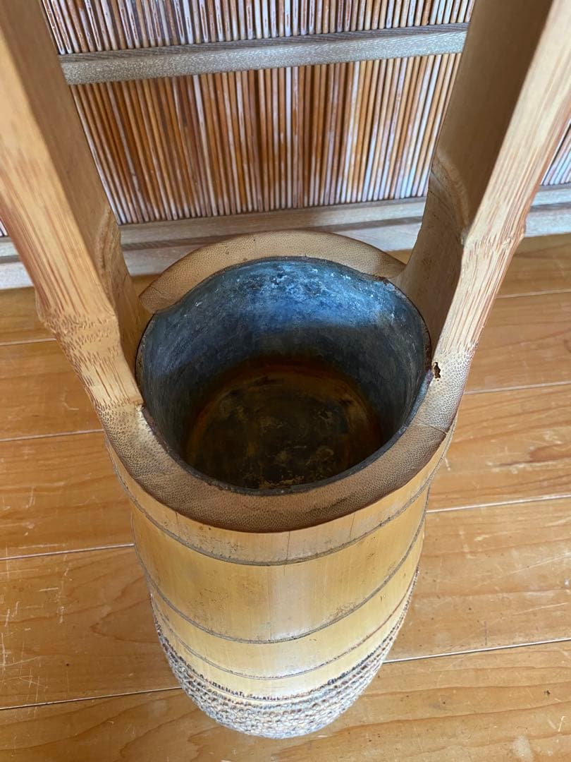 池坊　草月　華道　竹花器　竹二重切り　根付き